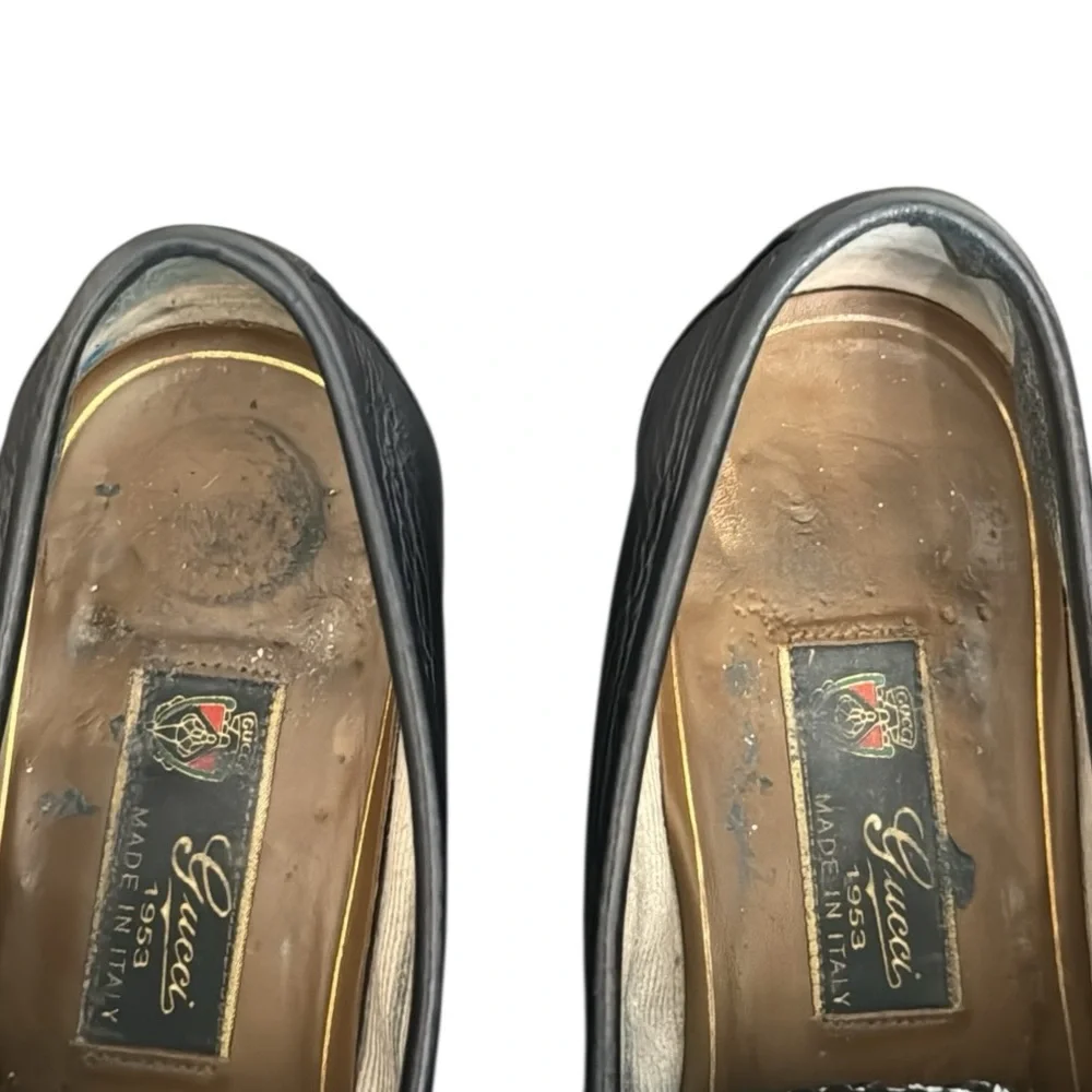 Gucci vintage MEN'S HORSEBIT 1953 LOAFERS Black Leather with Gold Detail Sz 9